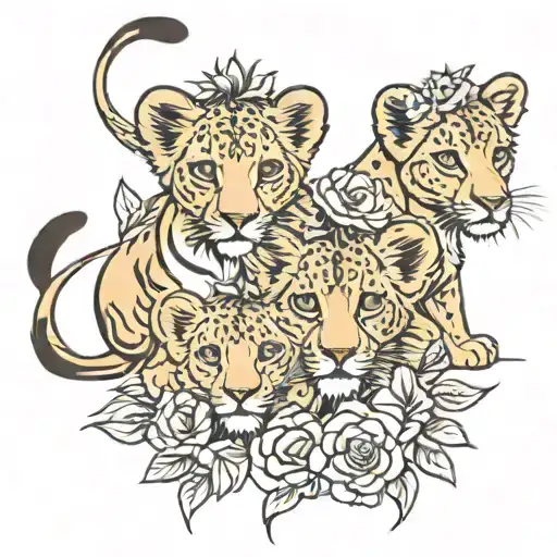 lionesses one lion cub tattoo design idea