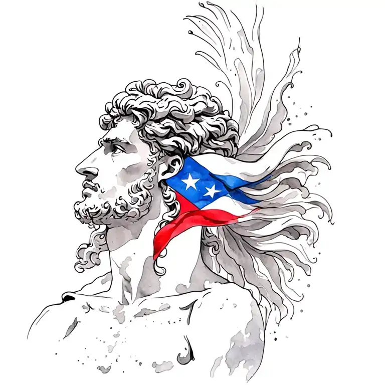 Adonis Greek god with the Puerto Rican flag intertwined tattoo design idea