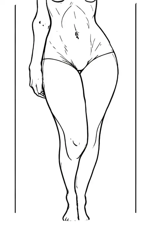  legs reach her waist. big thighs in stockings. erotically tattoo design idea