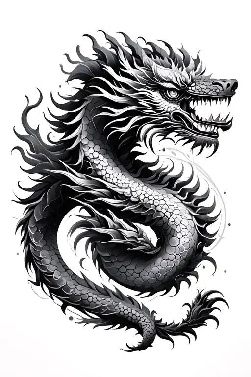 Chinese dragon , mandala , cosmic scene inspired tattoo design idea