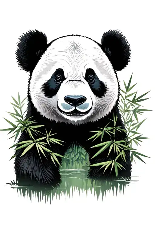 panda head with bamboo forest tattoo design idea