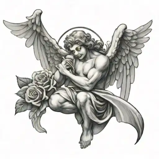 angel protecting the letter D tattoo design idea