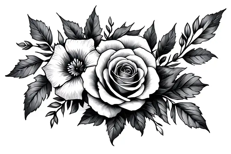 roses, violets, irises, and begonias  tattoo design idea