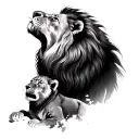 Lion with cub howling tattoo design idea