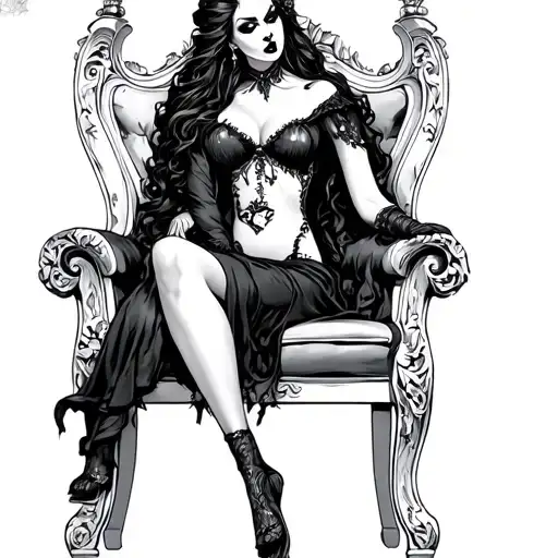 Sexy Vampire Countess On Throne tattoo design idea
