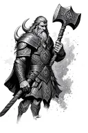 viking warrior with thor hammer and runes forming tattoo design idea