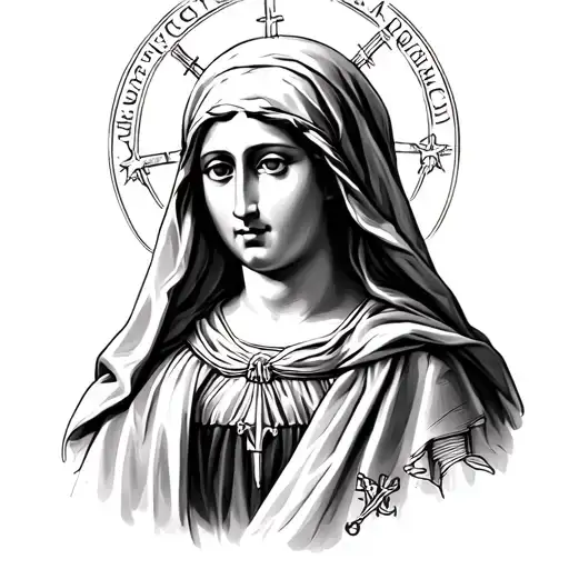 Make a black and white tattoo sketch of St. Valeria of Caesarea tattoo design idea