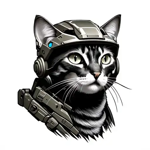 cat with master chief helmet  tattoo design idea