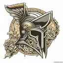 spartan helmet surrounded travel landmarks tattoo design idea