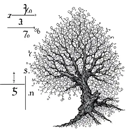A dotwork tattoo of a mathematical formula morphing into a tree trunk, symbolizing the connection between math and nature tattoo design idea