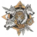 3 arrows and wolf surrounded tattoo design idea