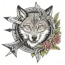 3 arrows and wolf surrounded tattoo design idea