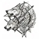 3 arrows and wolf surrounded tattoo design idea
