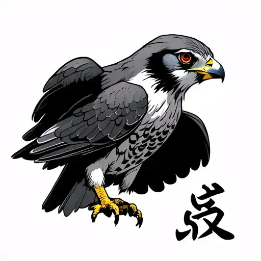 peregrine falcon with a hayabusa kanji symbol tattoo design idea