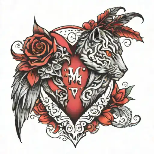 M and Heart made tattoo design idea