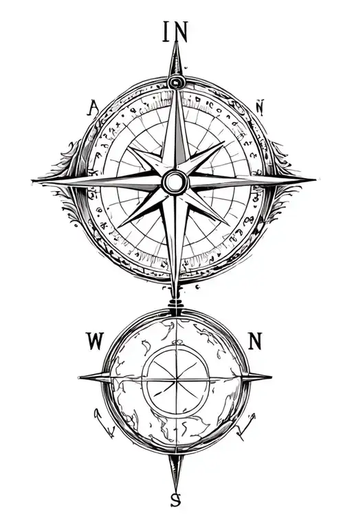 compass and earth globe tattoo design idea