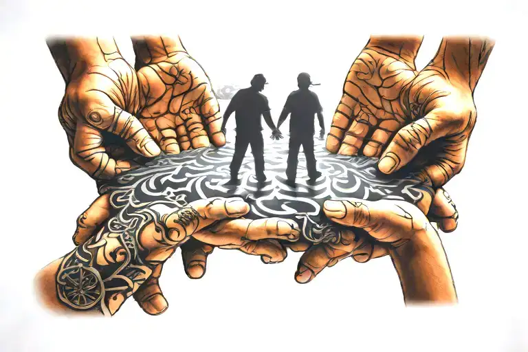 3 sons holding hands tattoo design idea