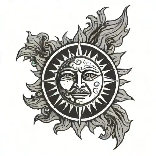 solid line sun with a ugly face made tattoo design idea