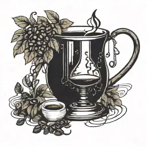 A scientific beaker filled with coffee beans and musical notes, symbolizing the client's profession as a scientist and love for music tattoo design idea