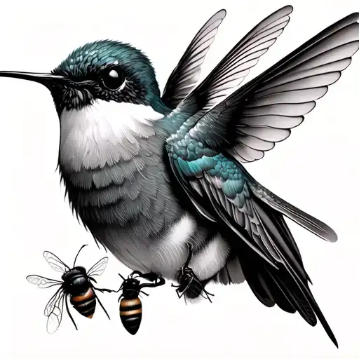 humming bird and bee  tattoo design idea