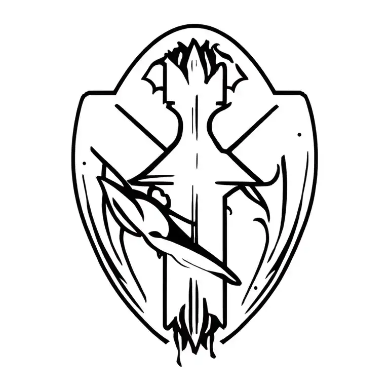 cross,hunting  and fishing  tattoo design idea