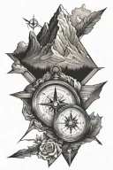 Mountain, compass going through arrow tattoo design idea