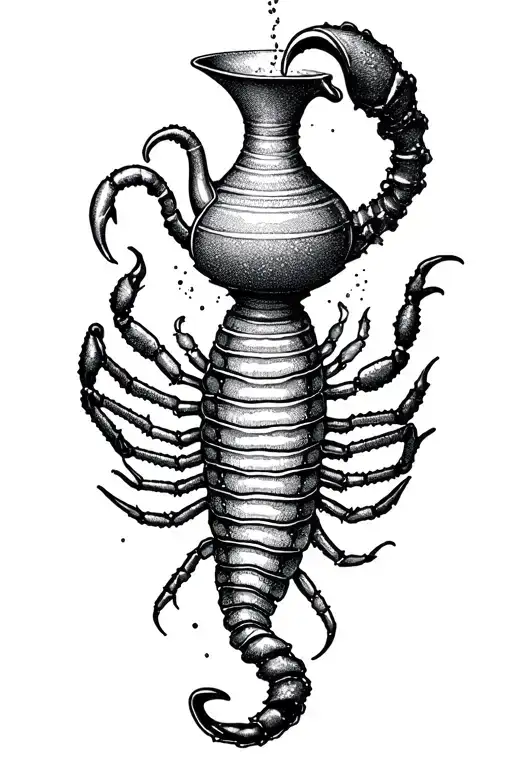 Aquarius with jug pouring constelation avec le scorpion tattoo design idea