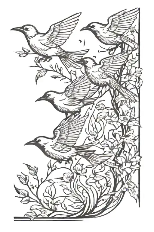 two bands on the arm with birds flying towards throat tattoo design idea