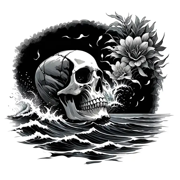 skull subtle ocean theme tattoo design idea