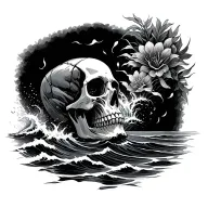 skull subtle ocean theme tattoo design idea