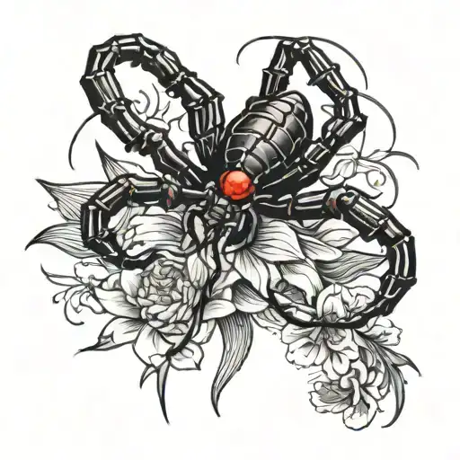 black widow and spider lily tattoo design idea