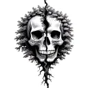  tree with a face splitting in two one half a skull tattoo design idea