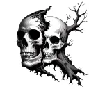  tree with a face splitting in two one half a skull tattoo design idea