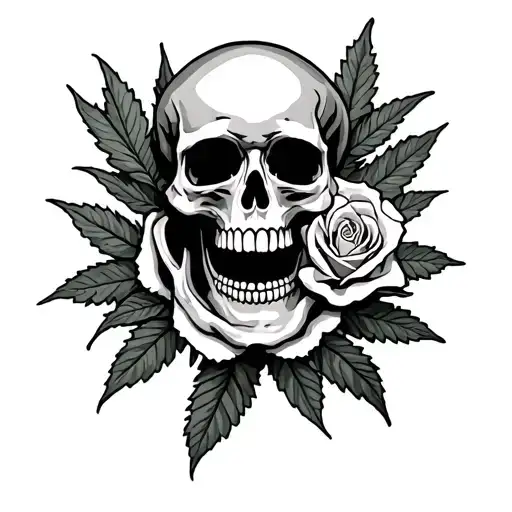 weed and skull and rose tattoo design idea