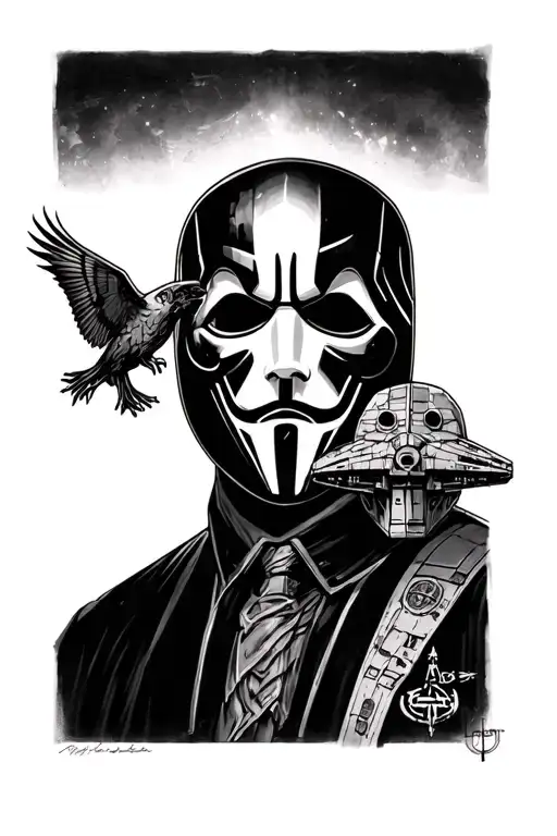 Ghostface mask with the millennium falcon and the anti possession symbol from supernatural  tattoo design idea
