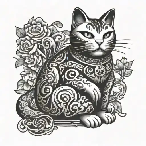 lucky cat sitting tattoo design idea