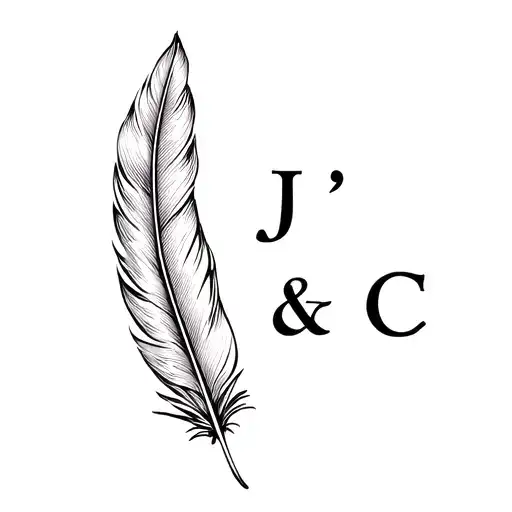 "Generate a fine-line, minimalist tattoo design of a delicate feather.The letters 'J' &'C' should be hidden in the desig tattoo design idea