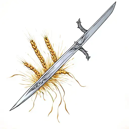 medieval longsword driven deep into a wheat field tattoo design idea