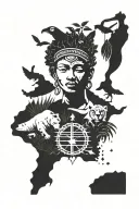 amazon rainforest brazil flag incorporated with animals and statue tattoo design idea