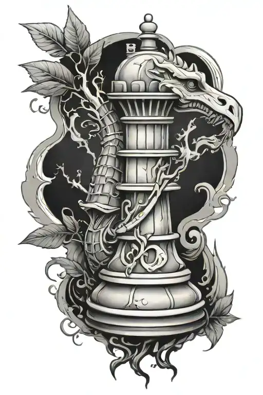 Rook chess piece/chess board, excavator, family, wealth, love, happiness, roots of strength  tattoo design idea