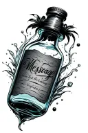 message in a bottle floating tattoo design idea