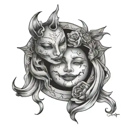 smile now cry later in moon intertwined tattoo design idea