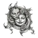 smile now cry later in moon intertwined tattoo design idea