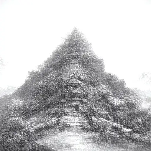 bali temple on mountain tattoo design idea