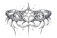 white wedding ring Hecate triple moon Star background  tattoo design idea