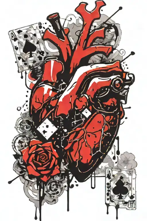 ace heart, 2 spade, 3 diamonds, 4 clubs tattoo design idea