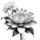 Water Lily Daffodil and chrysanthemums flower tattoo design idea