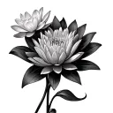 Water Lily Daffodil and chrysanthemums flower tattoo design idea