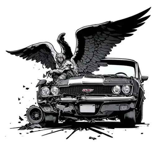 car car crash angel tattoo design idea
