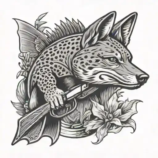 trout coyote  hunting sexy guns tattoo design idea